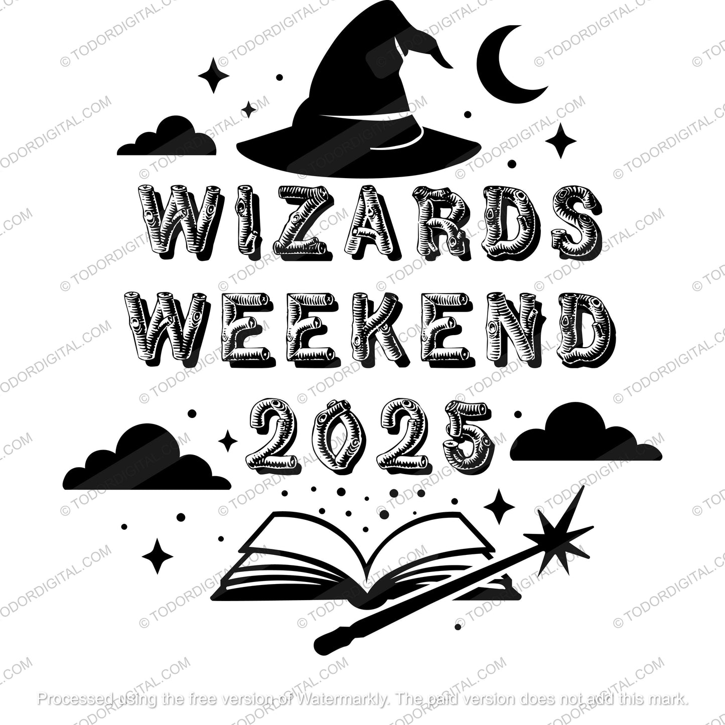 Wizards Weekend 2025 SVG: Witch Hat Font, Fantasy Shirt Print